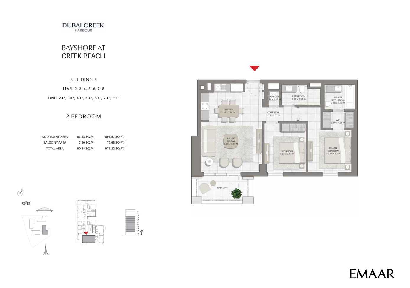 Building 3 - 2 Bedroom Level 2 to 8 Unit 207-307-407-507-607-707-807, Size 978 sq ft